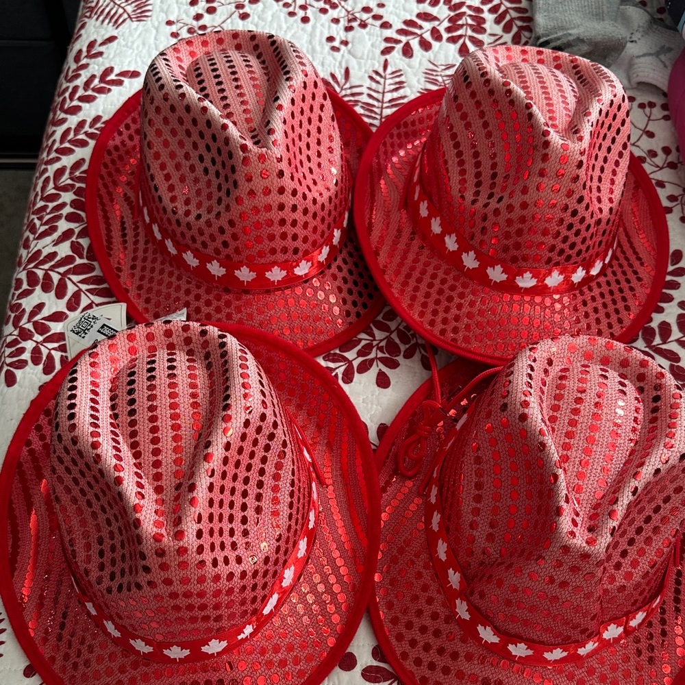 Red Mesh Cowboy Hats with Maple Leaf Design